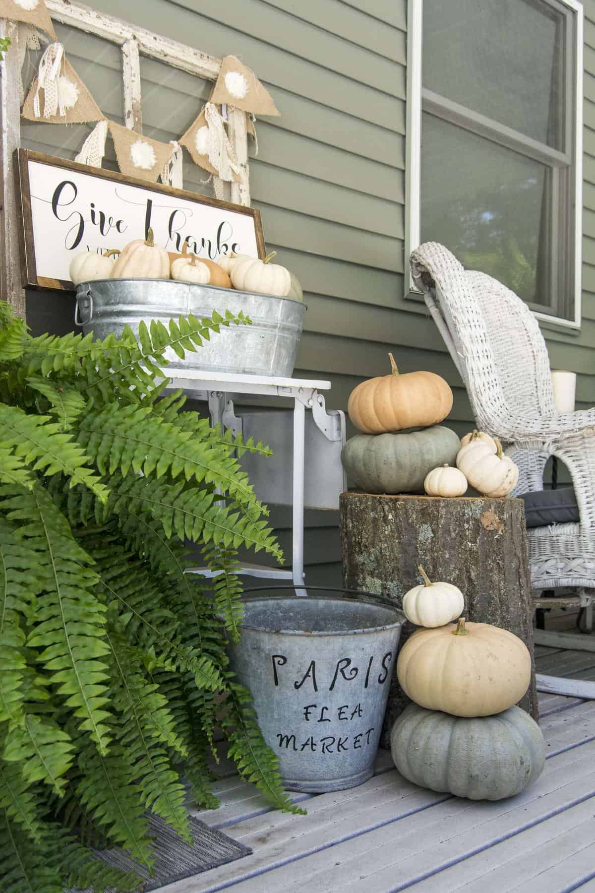 How to style a modern farmhouse fall front porch with minimal decor and lots of nature! Grab your coffee and sit a spell on my fall front porch. | www.graceinmyspace.com
