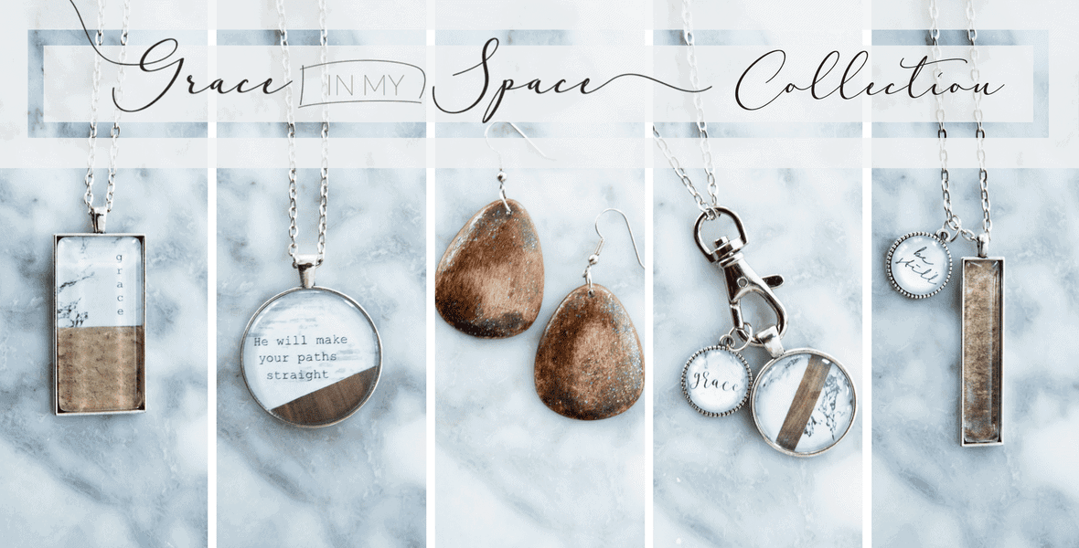 The Grace In My Space Jewelry Collection has arrived! I'm loving the natural elements of wood, marble and leather combinations that have been incorporated into this gorgeous modern farmhouse jewelry collection in collaboration with Dandelions in December.