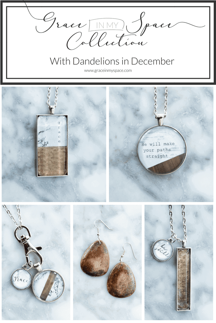 The Grace In My Space Jewelry Collection has arrived! I'm loving the natural elements of wood, marble and leather combinations that have been incorporated into this gorgeous modern farmhouse jewelry collection in collaboration with Dandelions in December.