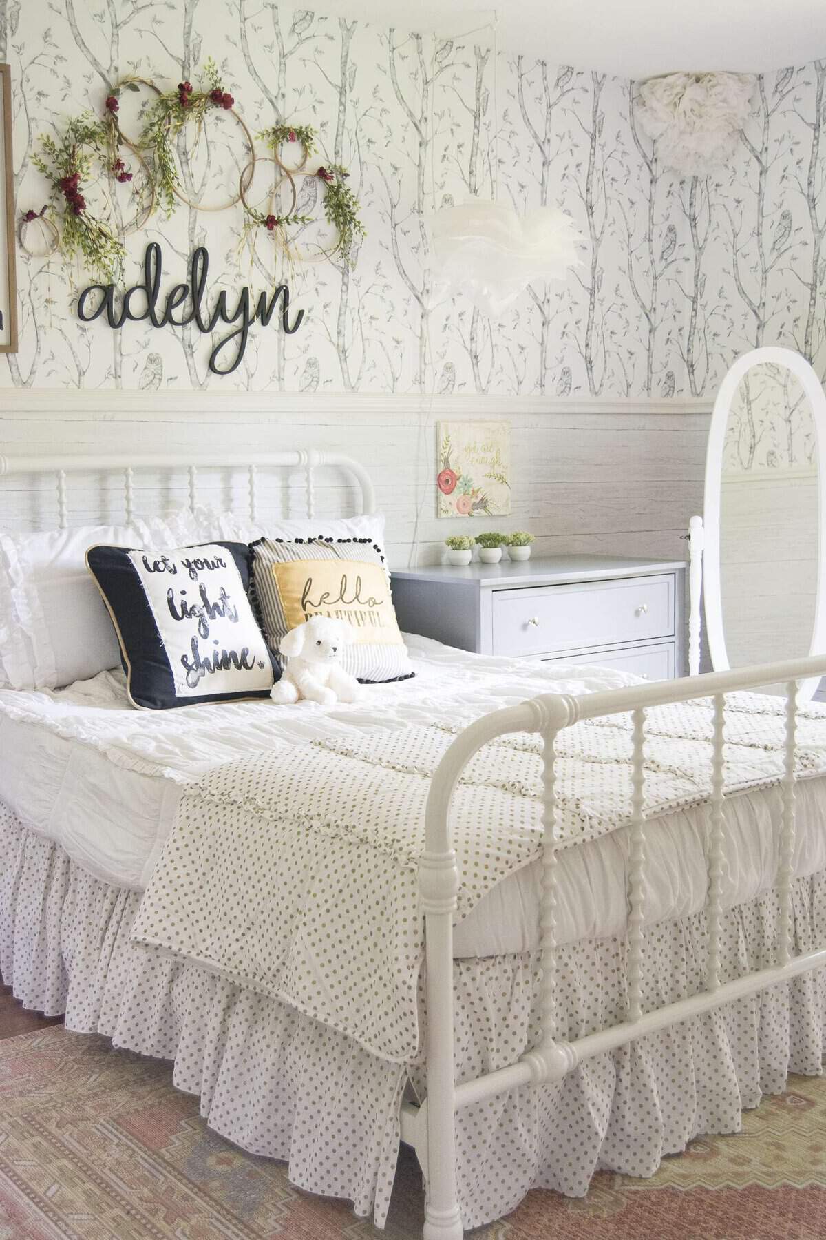 Do you want to create a beautiful girls bedroom for someone special? See how I created structure and playfulness with design in my girls bedroom reveal.