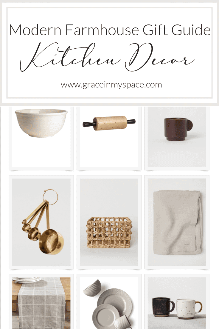 Your modern farmhouse kitchen decor gift guide is right here! These gift ideas are perfect for the baker, chef, and decor enthusiast. #farmhousekitchendecor #modernfarmhouse #giftideas