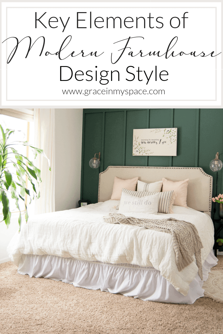 Do you love a combination of modern, cottage, and farmhouse design styles? Learn the key elements that make a simple modern farmhouse bedroom today! #fromhousetohaven #modernfarmhousebedroom #modernfarmhouse #bedroomdecor