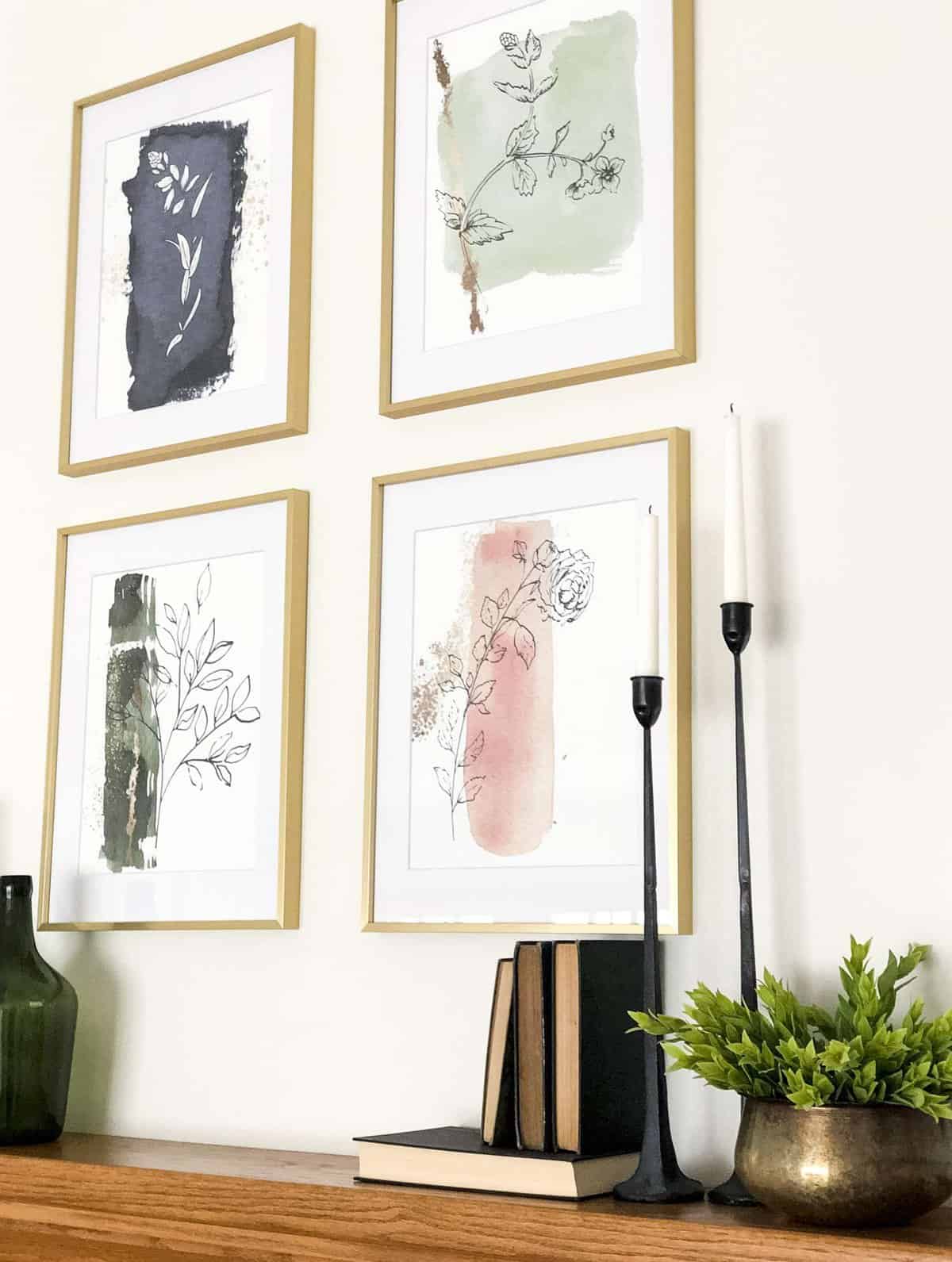 Are you looking for a unique way to add artwork to your home decor? Here is an affordable way you can create your own artwork, plus 4 free botanical prints! #freeprints #botanicalartwork #DIYartwork