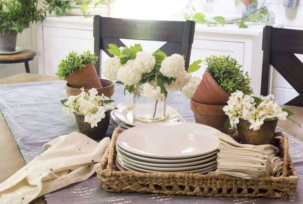 Are you looking for a themed summer tablescape idea? Here is a simple garden party summer tablescape that is effortless and beautiful. #fromhousetohaven #summerdecor #summertablescape #gardenparty