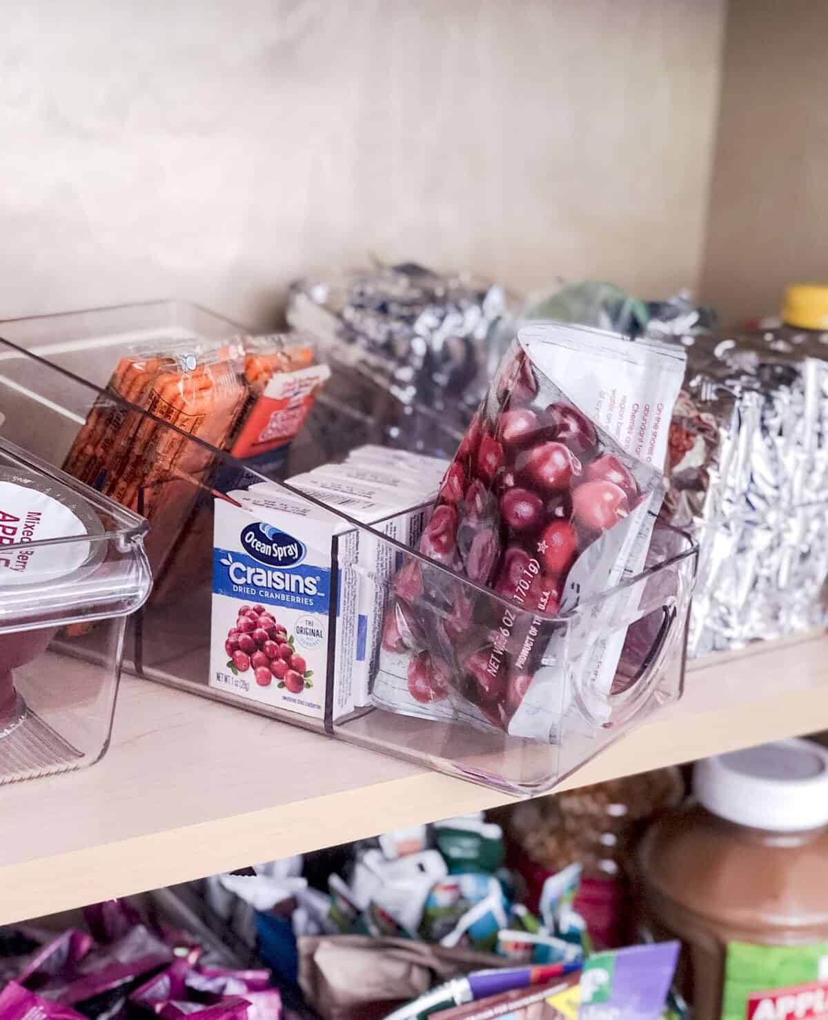 Pantry packet organizing bin