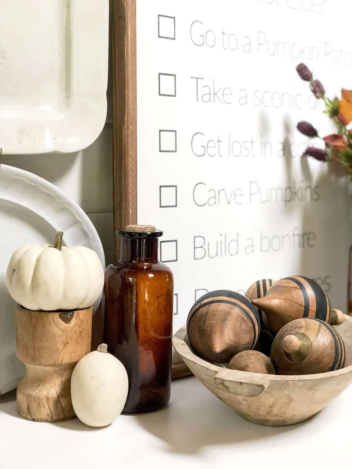 Fall decor ideas using wood accents.