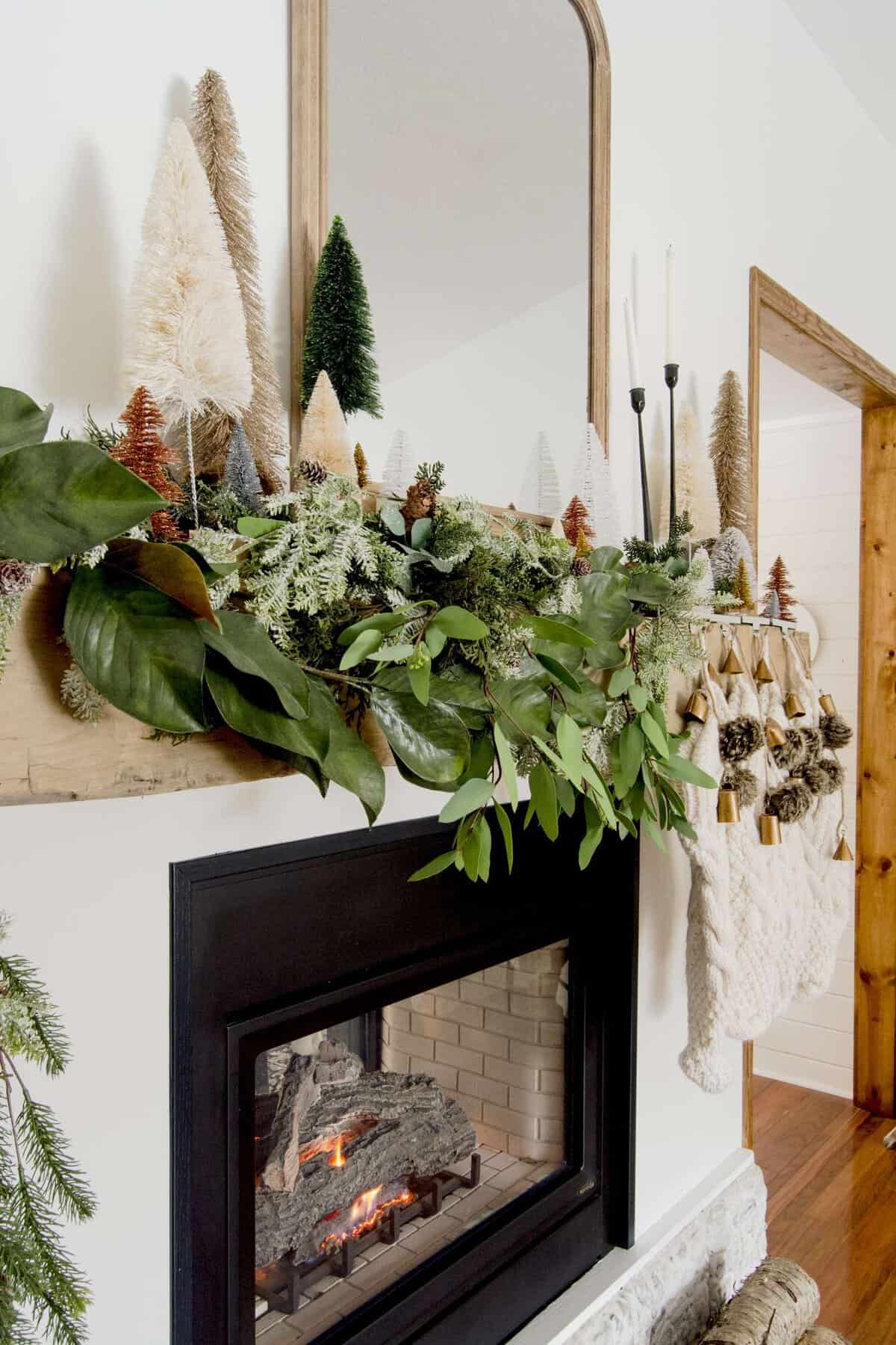 Faux garland for a Christmas mantel.