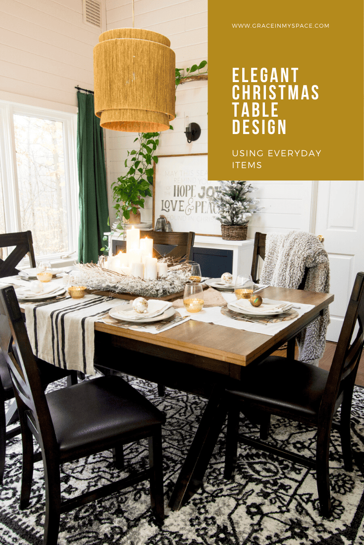 Christmas tablescape design doesn't have to be complicated to be elegant! Simple layers, warm metals and texture offer a beautiful tablescape in minutes. 