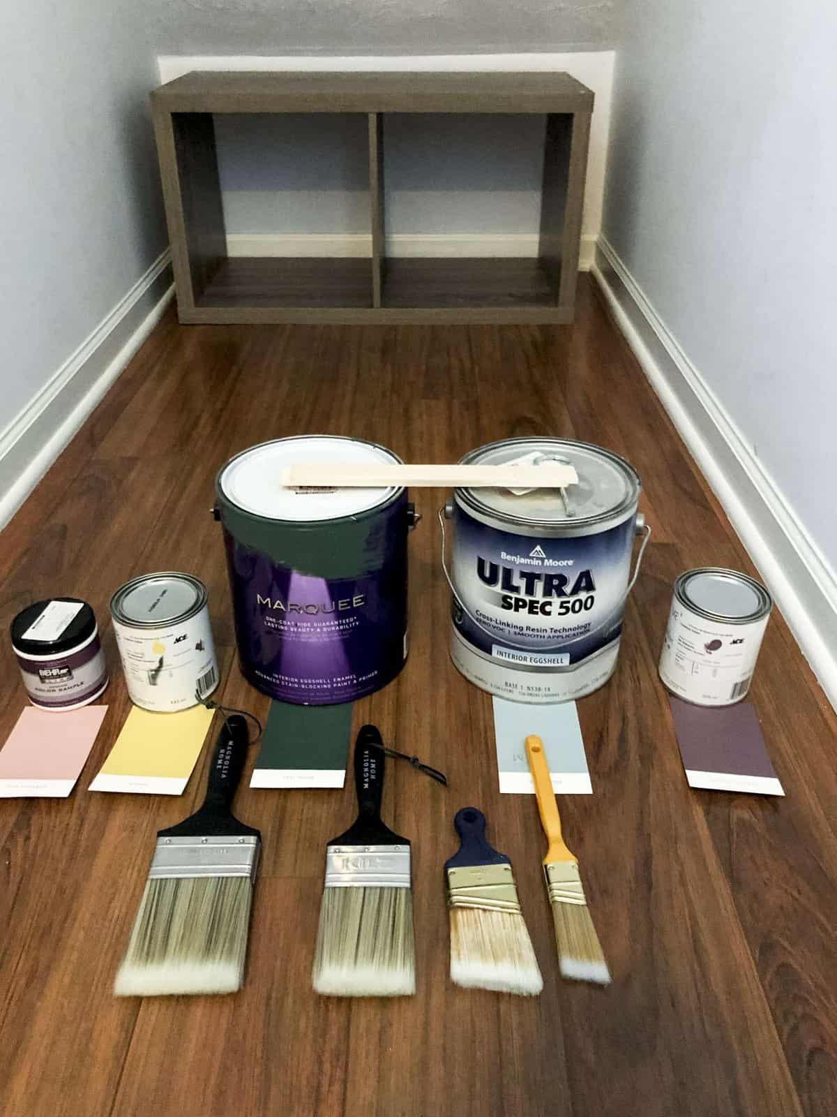 Paint colors for a rainbow mural.