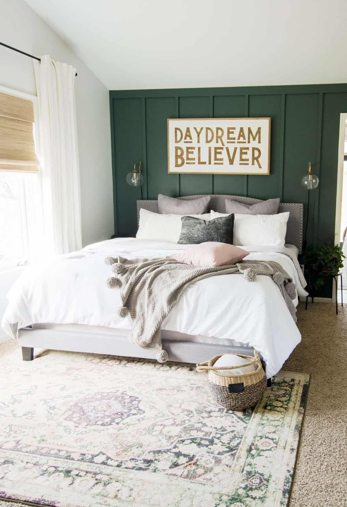 Modern farmhouse bedding for restful sleep.