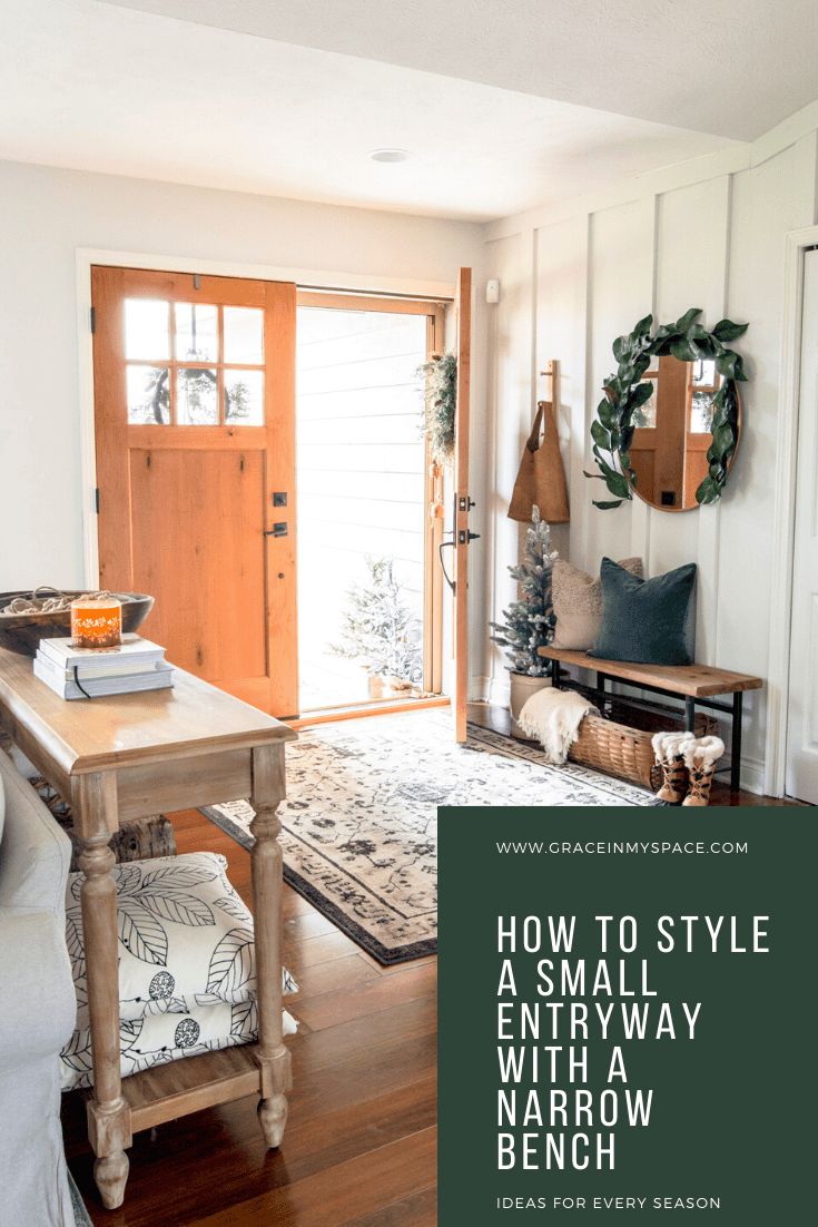 Small foyers can be a challenge to design. Here are 3 ways to style your small foyer with a narrow entryway bench that's sure to make a statement! 