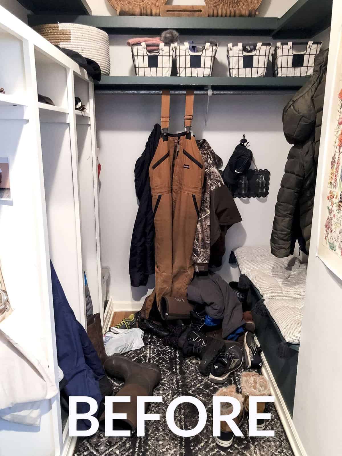 Small mudroom before a makeover.