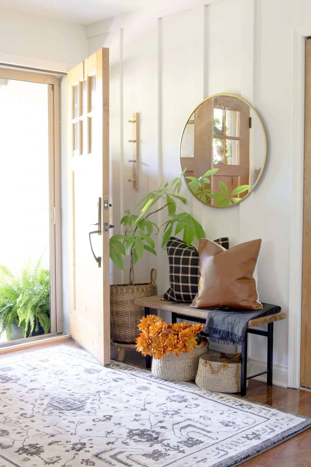 How To Style A Small Foyer With A Narrow Entryway Bench Grace In