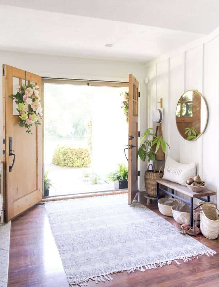 How to Style a Small Foyer with a Narrow Entryway Bench - Grace In My Space