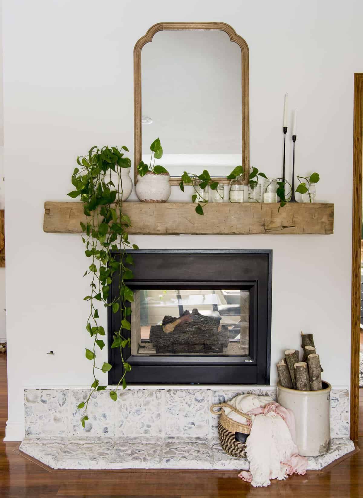 Fireplace mantel shelf decor.