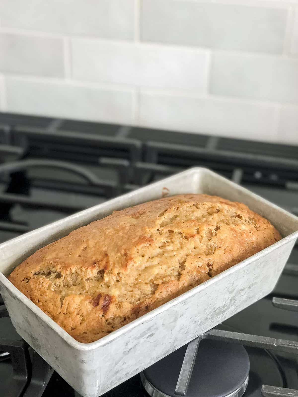 Loaf of banana bread with applesauce.