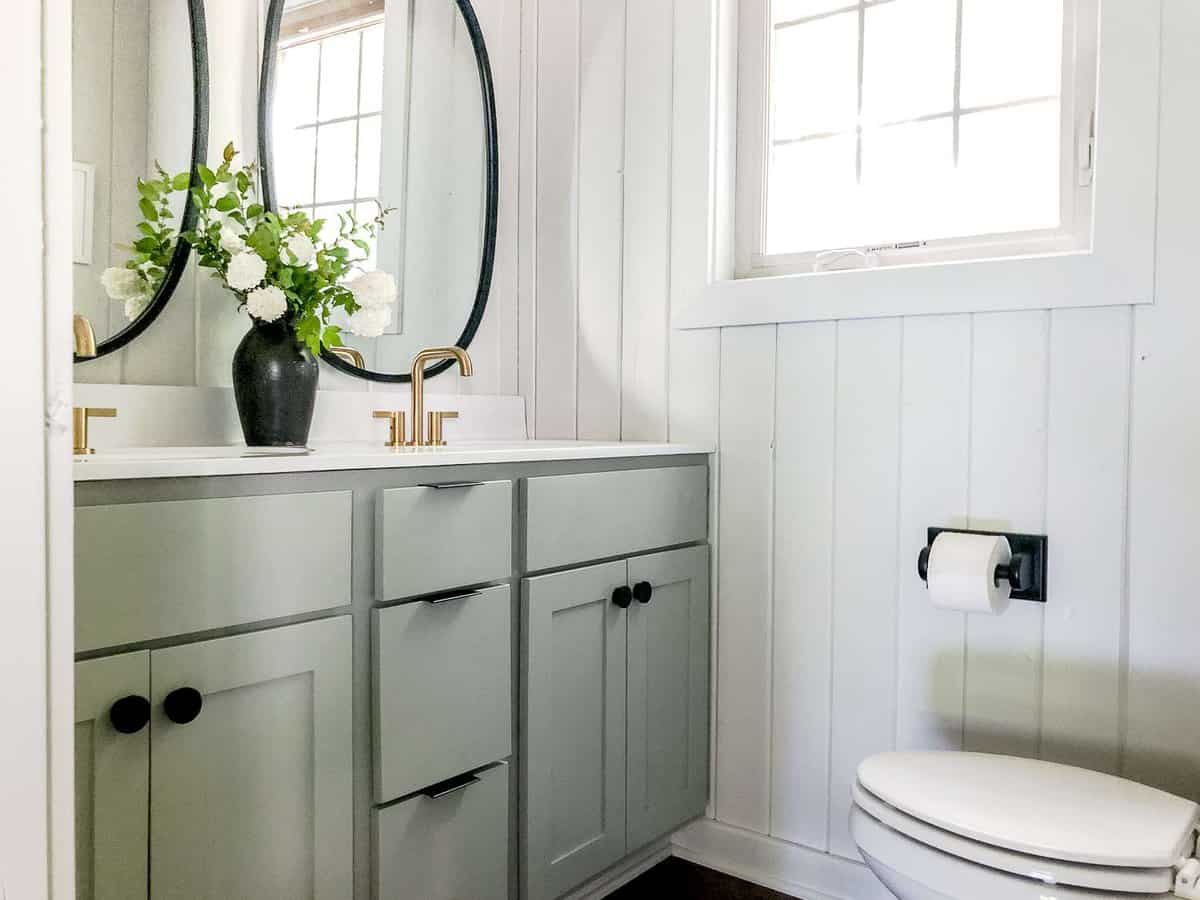 Painted vanity for a budget small bathroom remodel