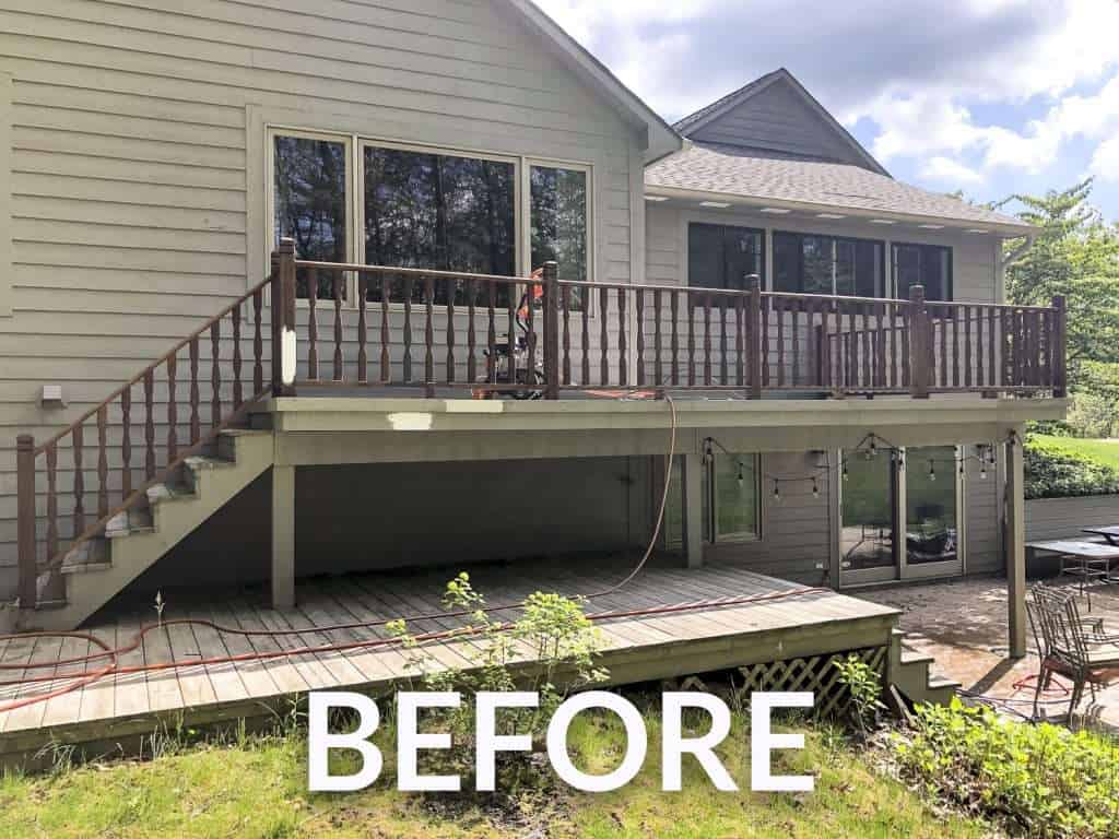 Refinishing a wood deck.