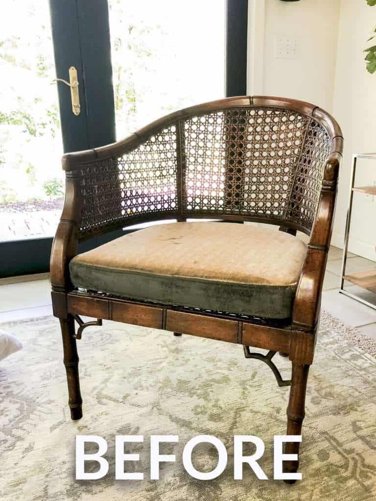 Cane armchair before refinishing.