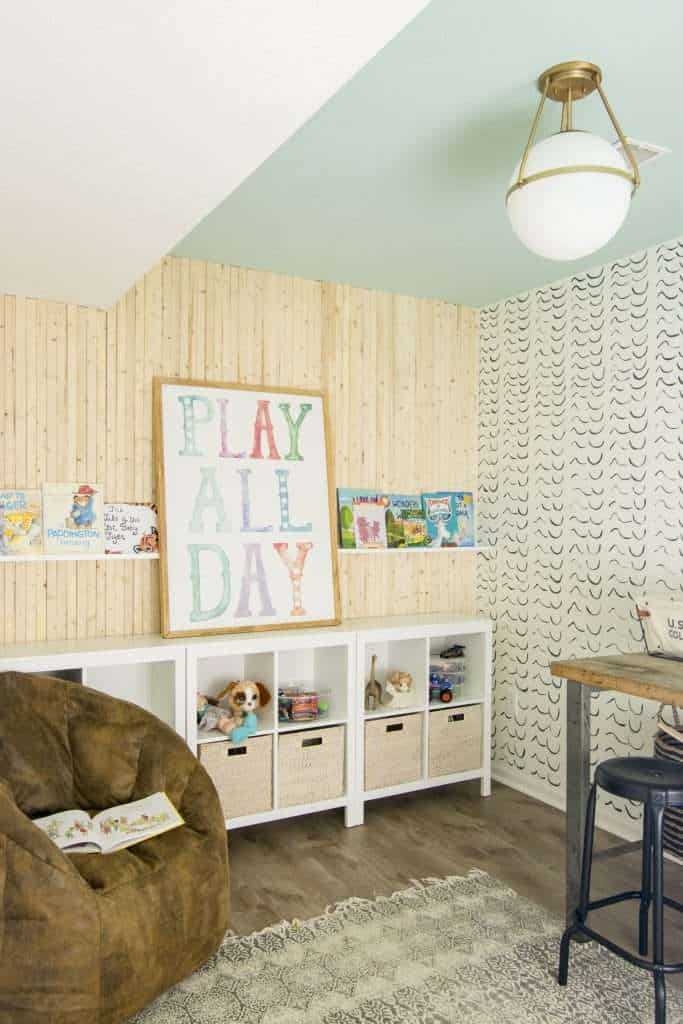 Semi-flush mount decorative lighting in a playroom.