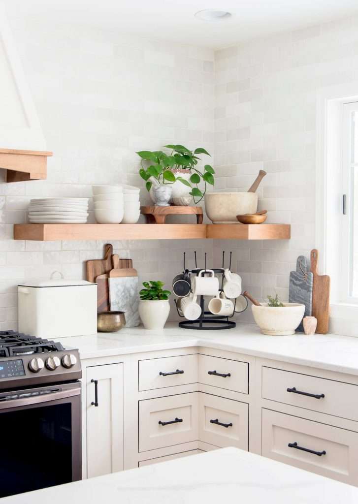 Floating Kitchen Shelves Vs Cabinets, How Far Apart Should Kitchen Shelves Be