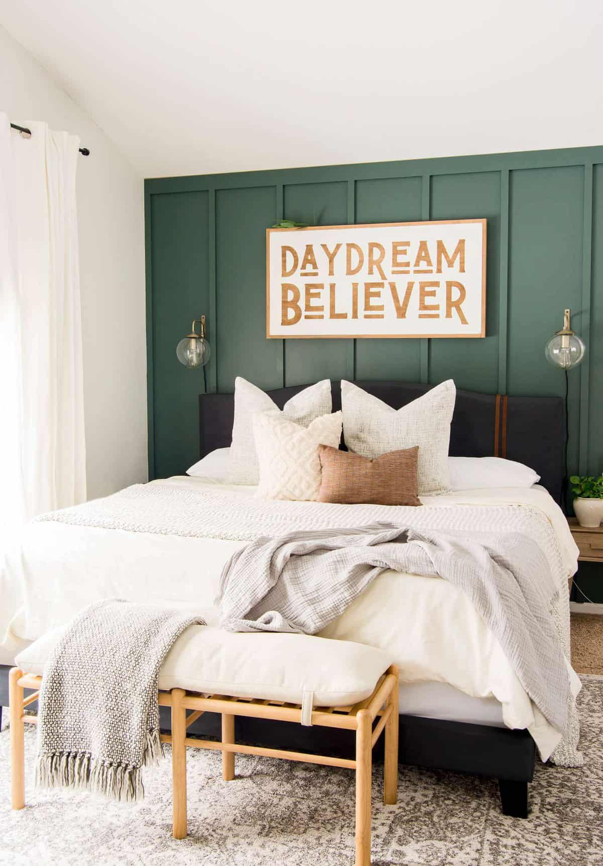 Painted DIY Upholstered Bed Frame Makeover - Grace In My Space