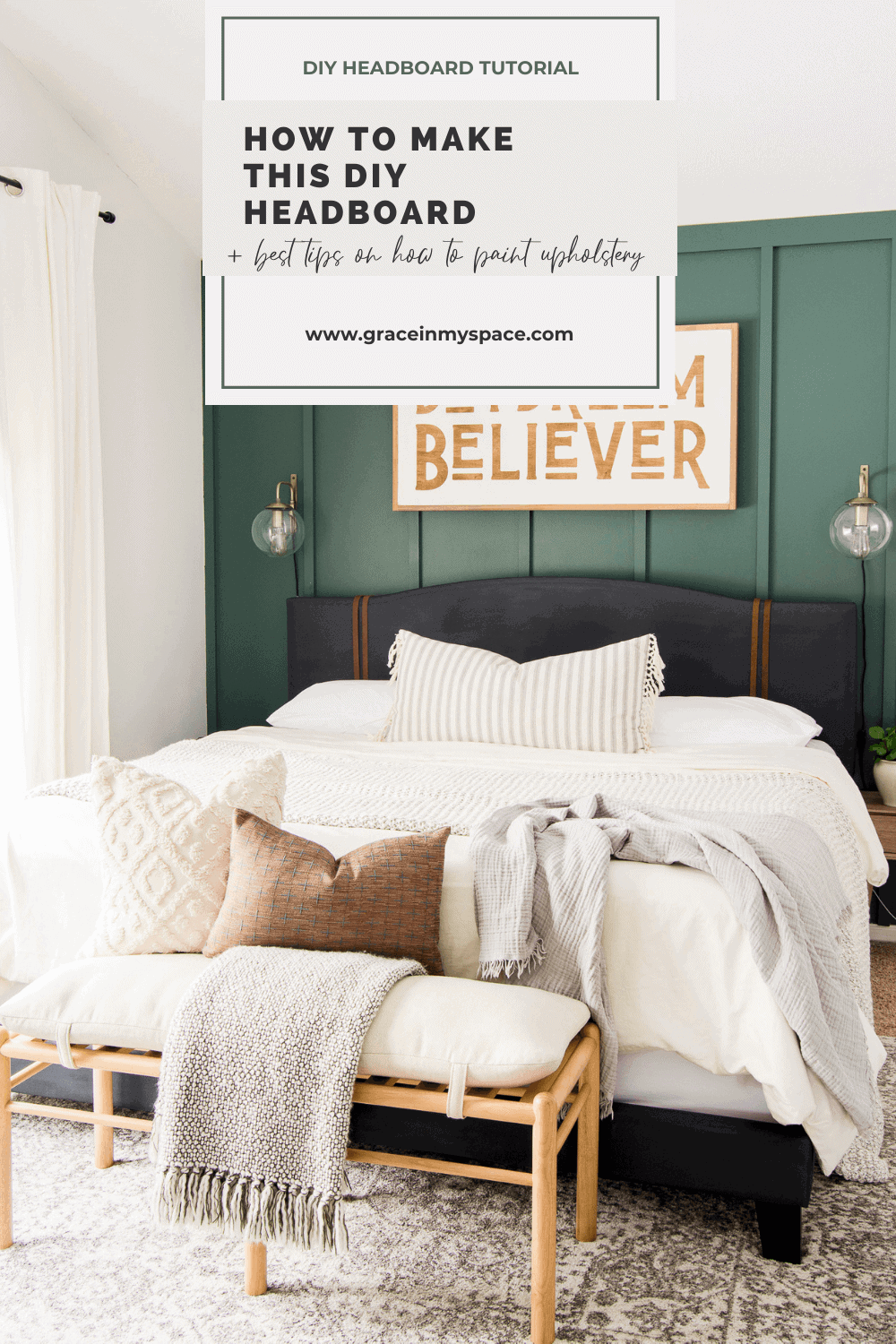 Painted DIY Upholstered Bed Frame Makeover - Grace In My Space