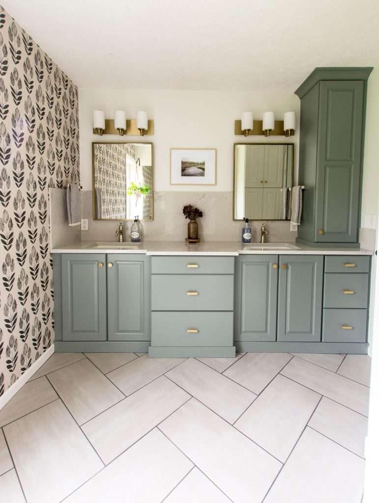 bathroom vanity with mixed metal bathroom finishes