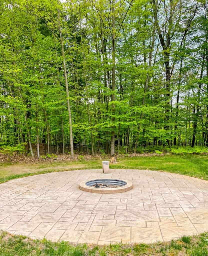 Large custom fire pit in the backyard