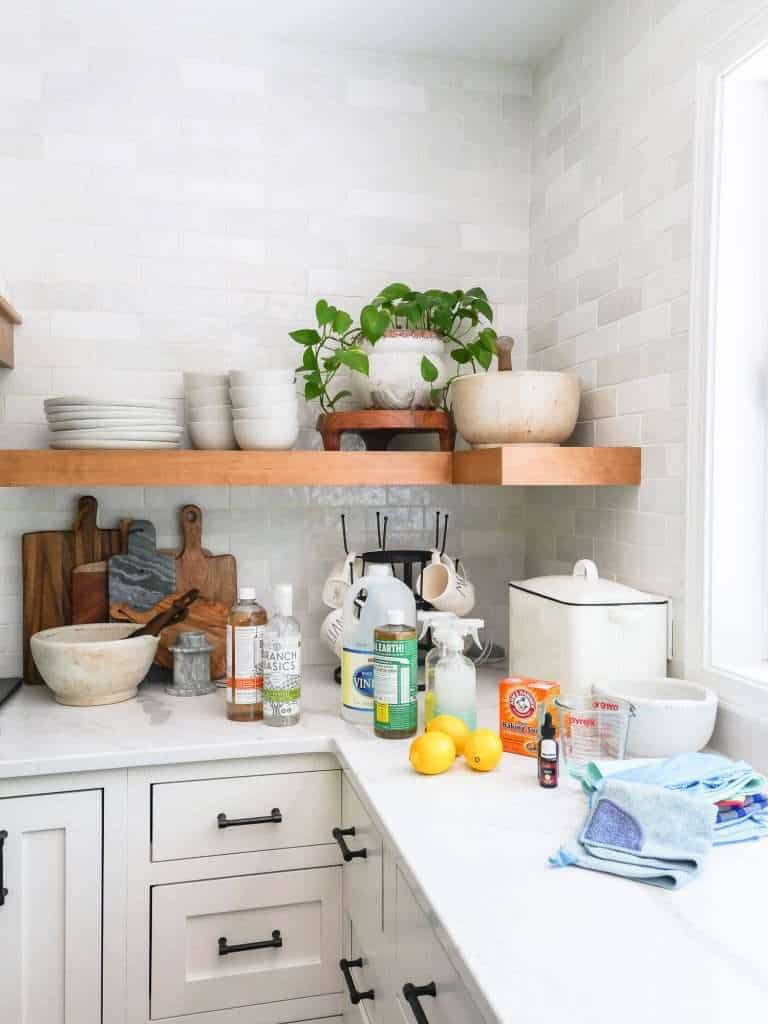 organic cleaners and ingredients on a counter