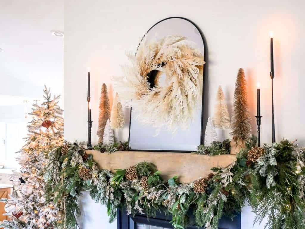 Mantel with a mirror.