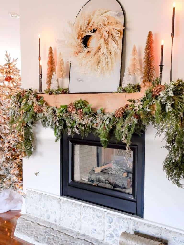 Neutral Christmas mantel.