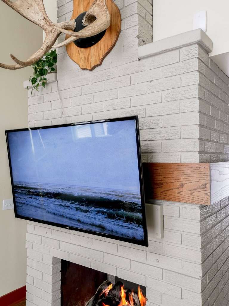 Painted fireplace brick.