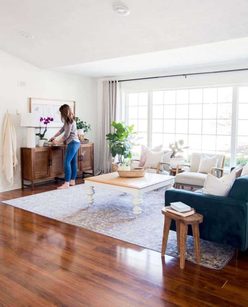 Large living room with cabinet.