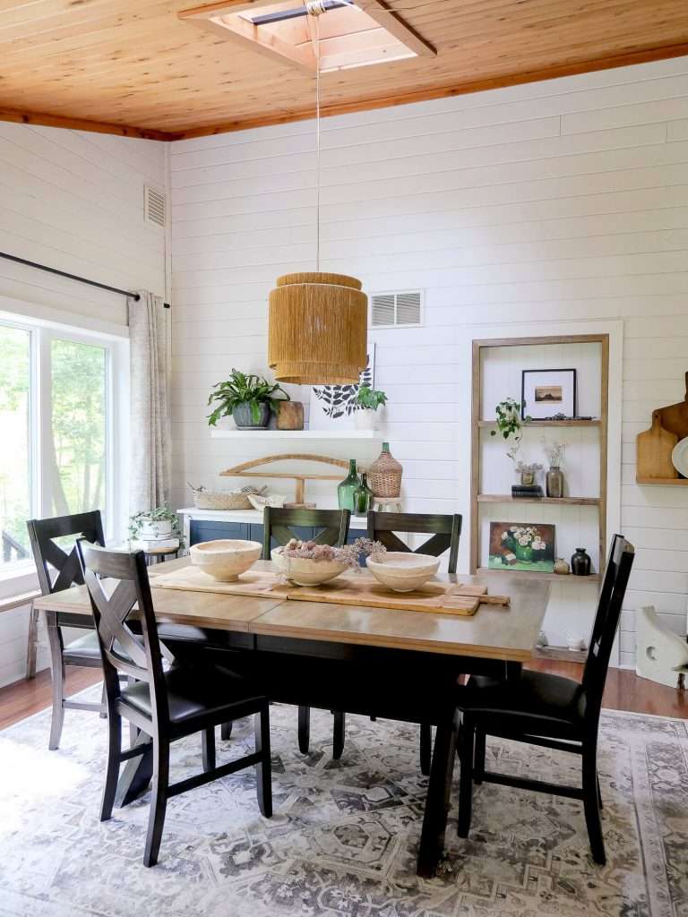 Dining room decorated for spring.