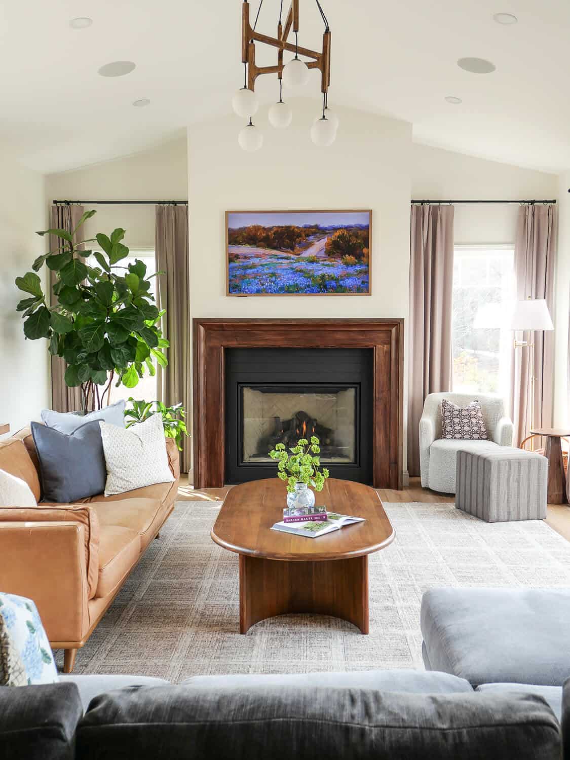 Organic modern living room in a traditional home.