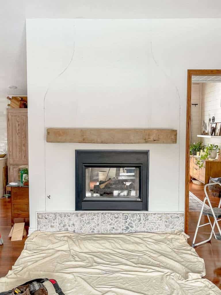 Hand drawn European stone fireplace design.