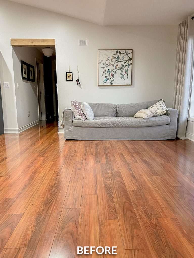 Before photo of living room floors.