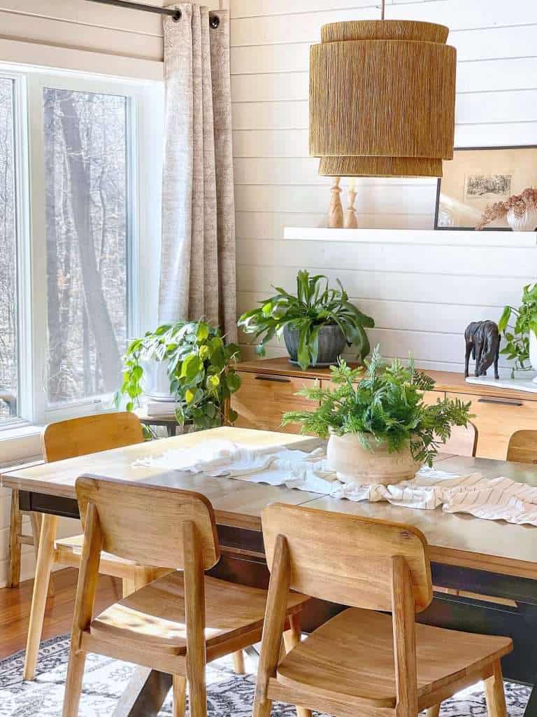 Dining room with plants.