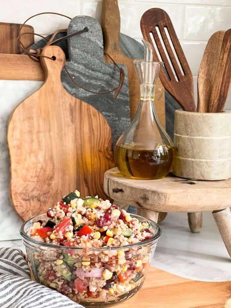 Quinoa salad in a kitchen.