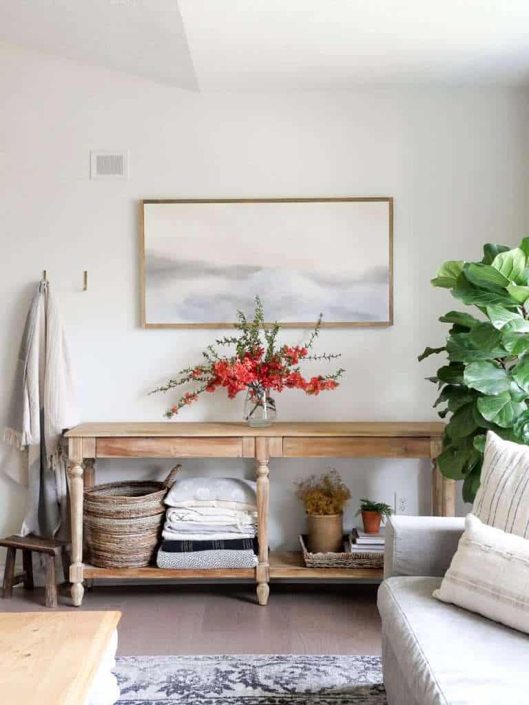 Console table with textured blankets