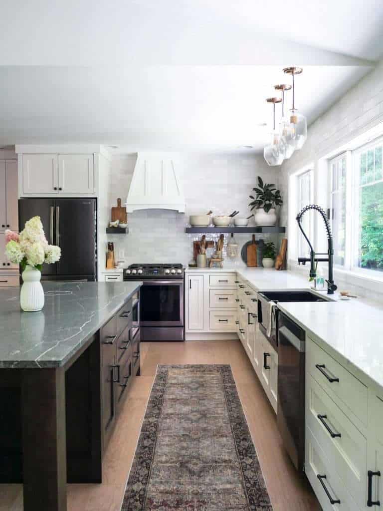 Granite that looks like soapstone on a kitchen island.