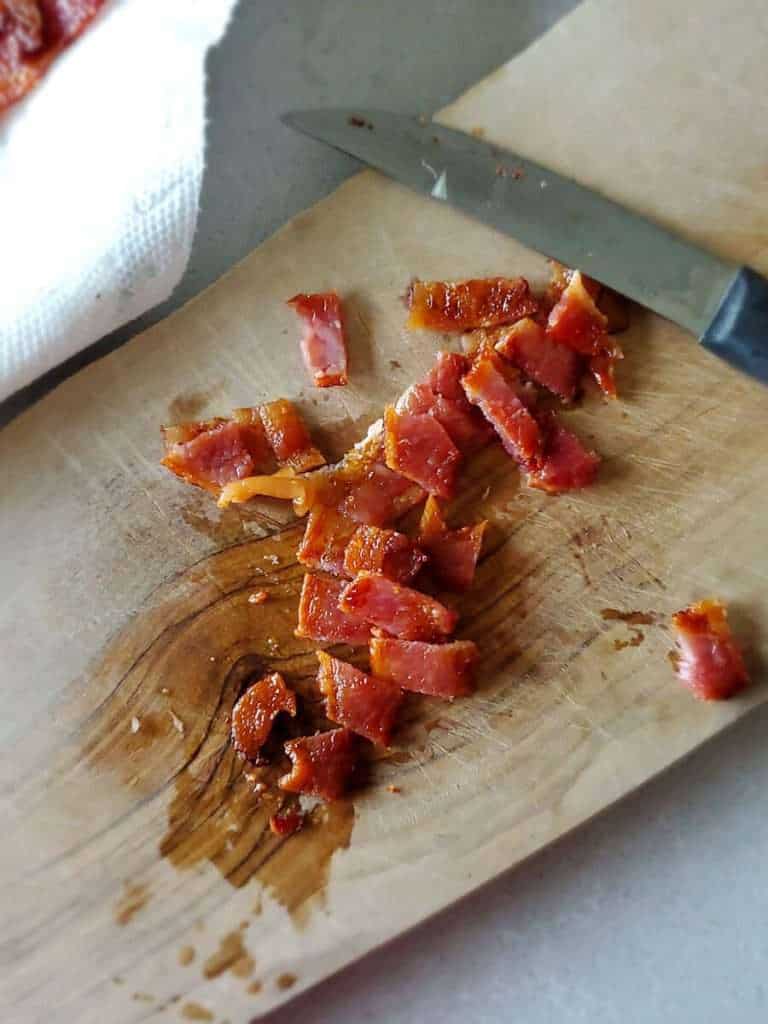 Thick cut smoked bacon diced for cowboy beans