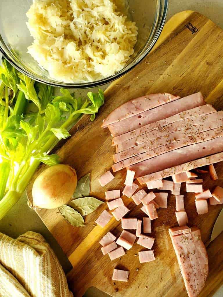 Diced ham for Polish sauerkraut soup