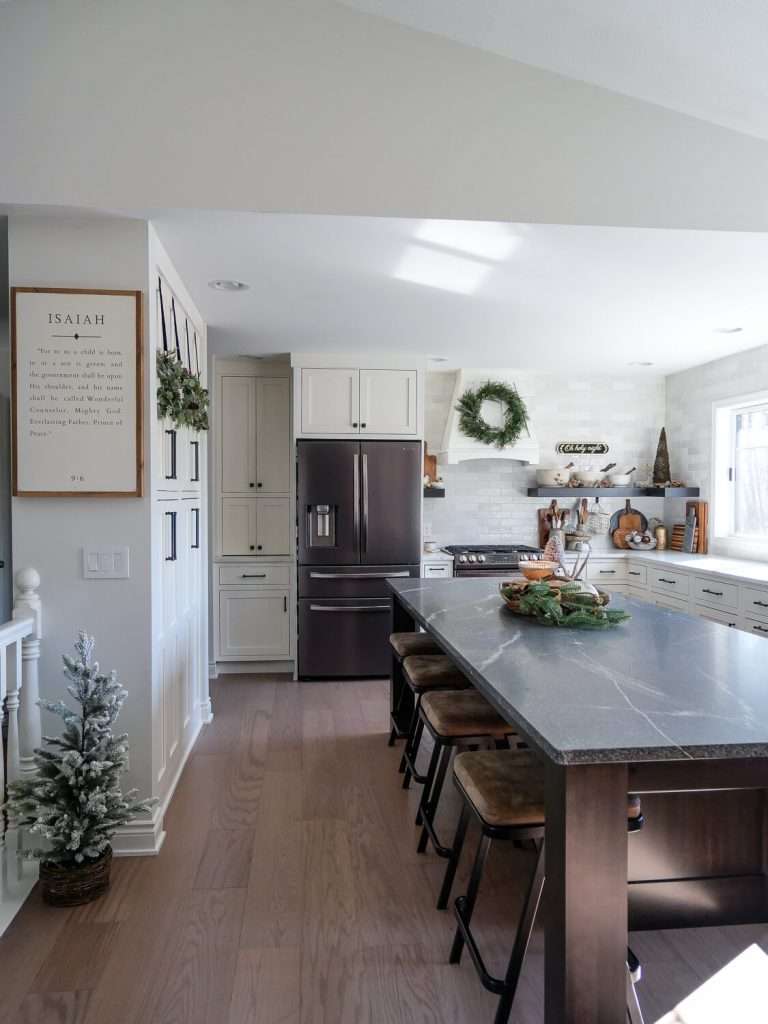 Floating wreath on a range hood.