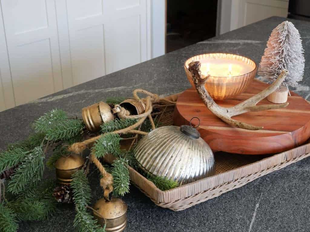 Kitchen island Christmas centerpiece. 