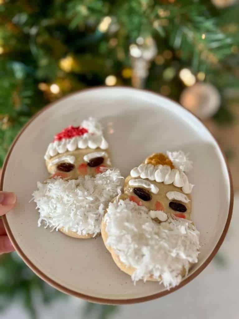Plated santa cookies.