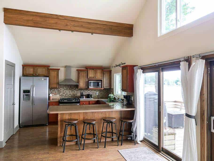 Kitchen with bar stools in an Airbnb