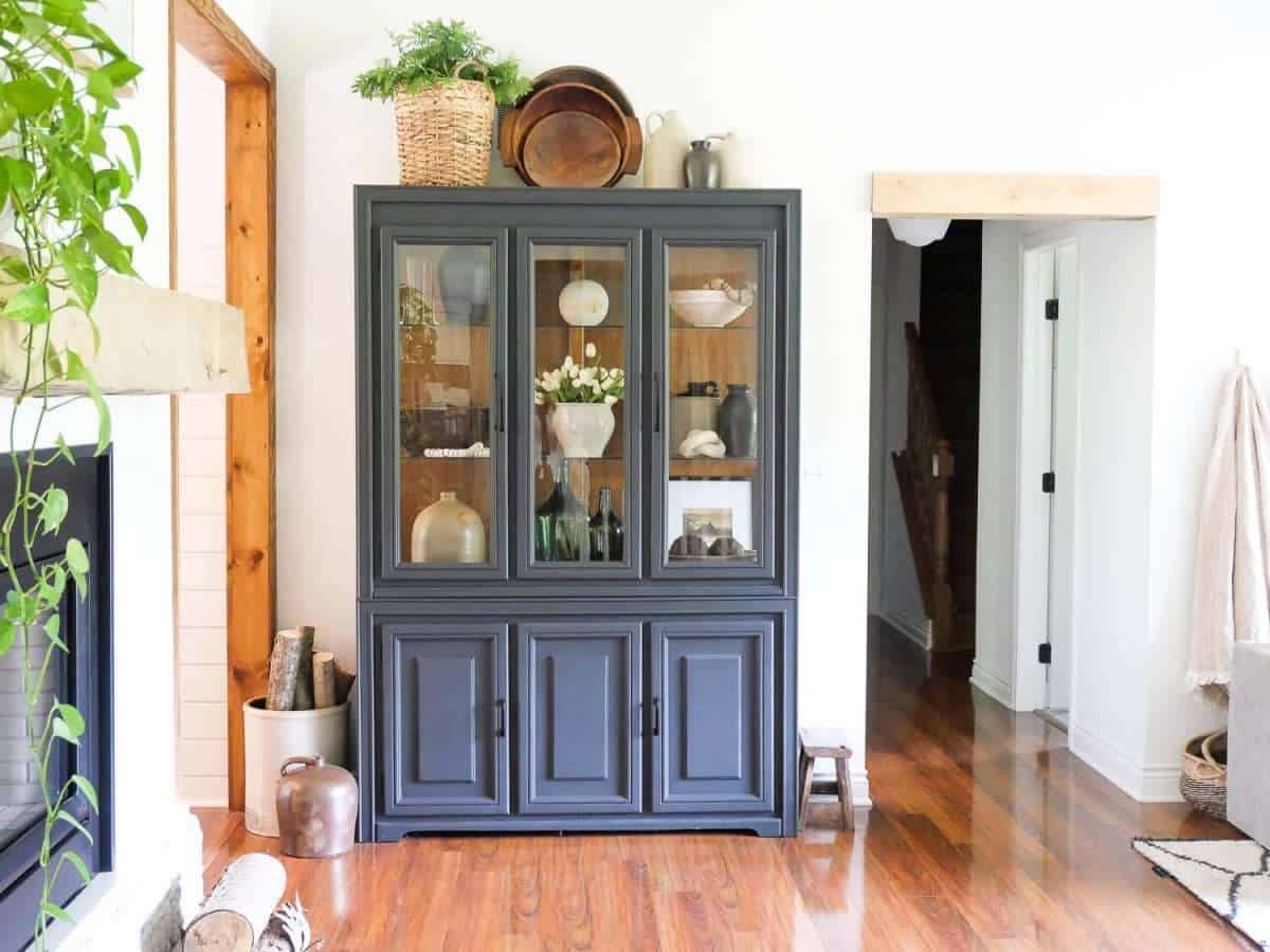 40 Farmhouse Decorating Ideas On A Budget 2024 Grace In My Space   Living Room Cabinet Scaled 