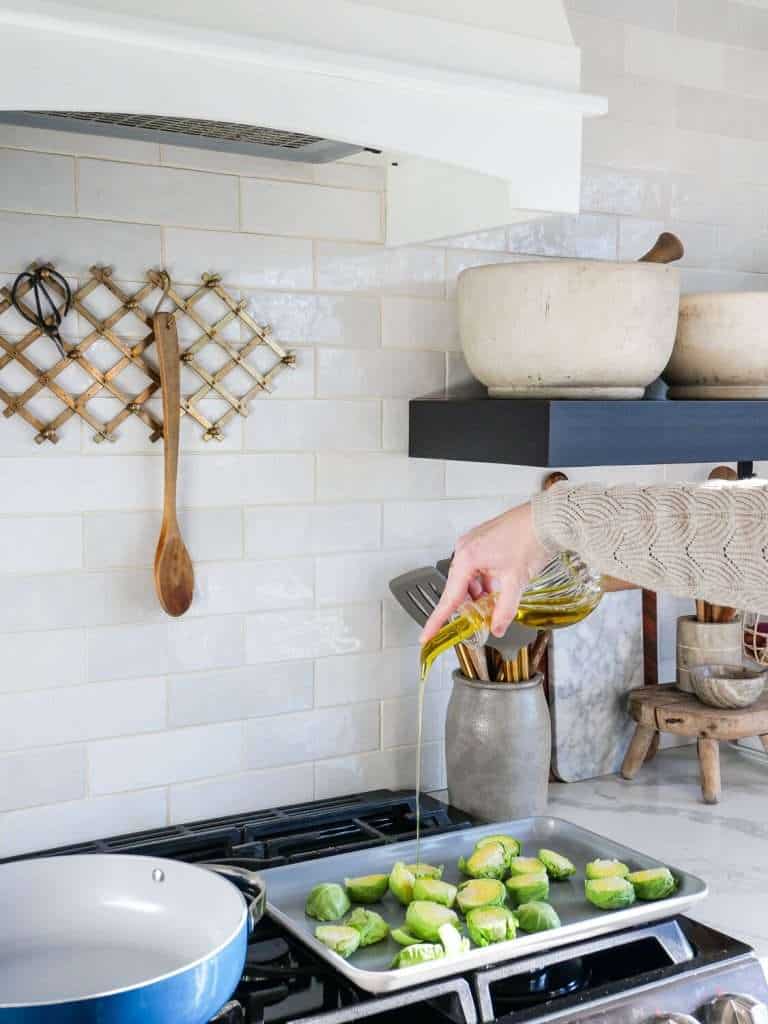 Cooking brussell sprouts on non toxic baking pans.